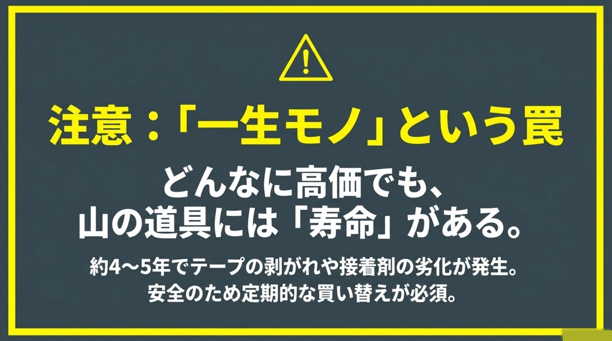 一生モノという罠、山の道具には寿命があり約4から5年で劣化が発生する
