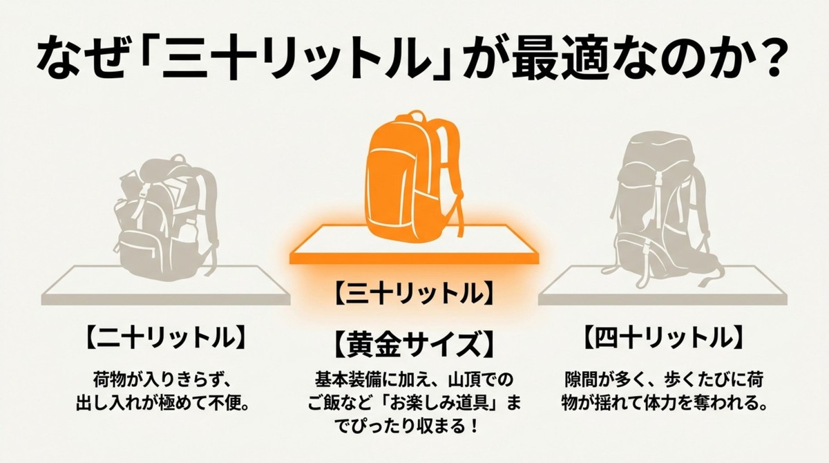 20L、30L、40Lの容量比較と30リットルが最適な理由