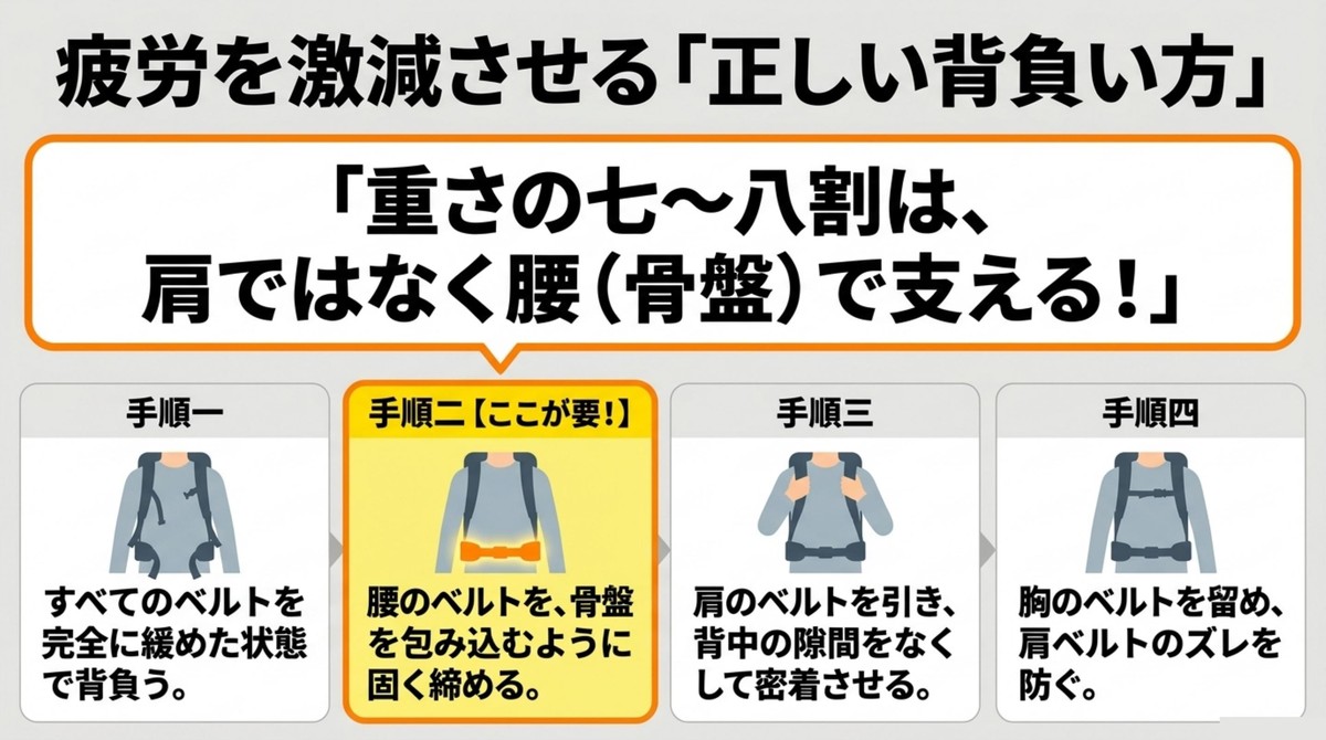 疲労を激減させる正しいリュックの背負い方と4つの手順