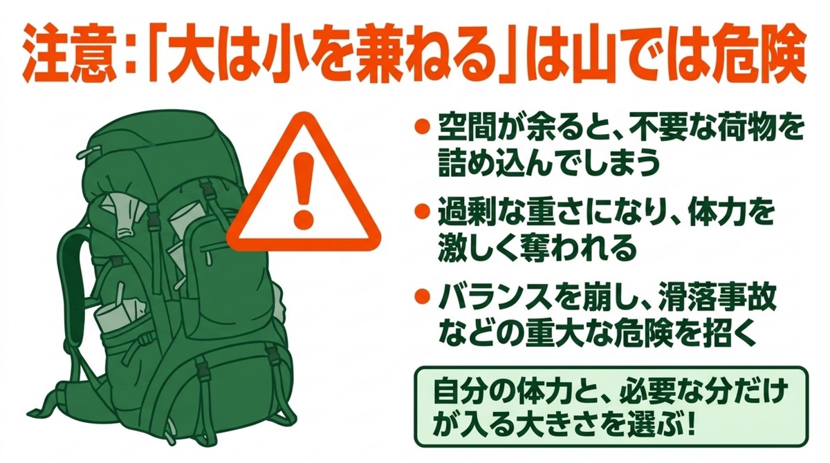 要注意!山では「大は小を兼ねる」が危険な理由 大きすぎるザックを選ぶことで生じる過剰な重さと滑落などの危険性