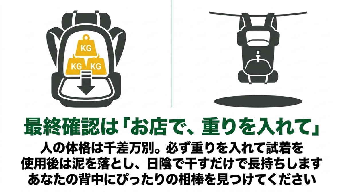 お店で重りを入れて試着する重要性と使用後のメンテナンス