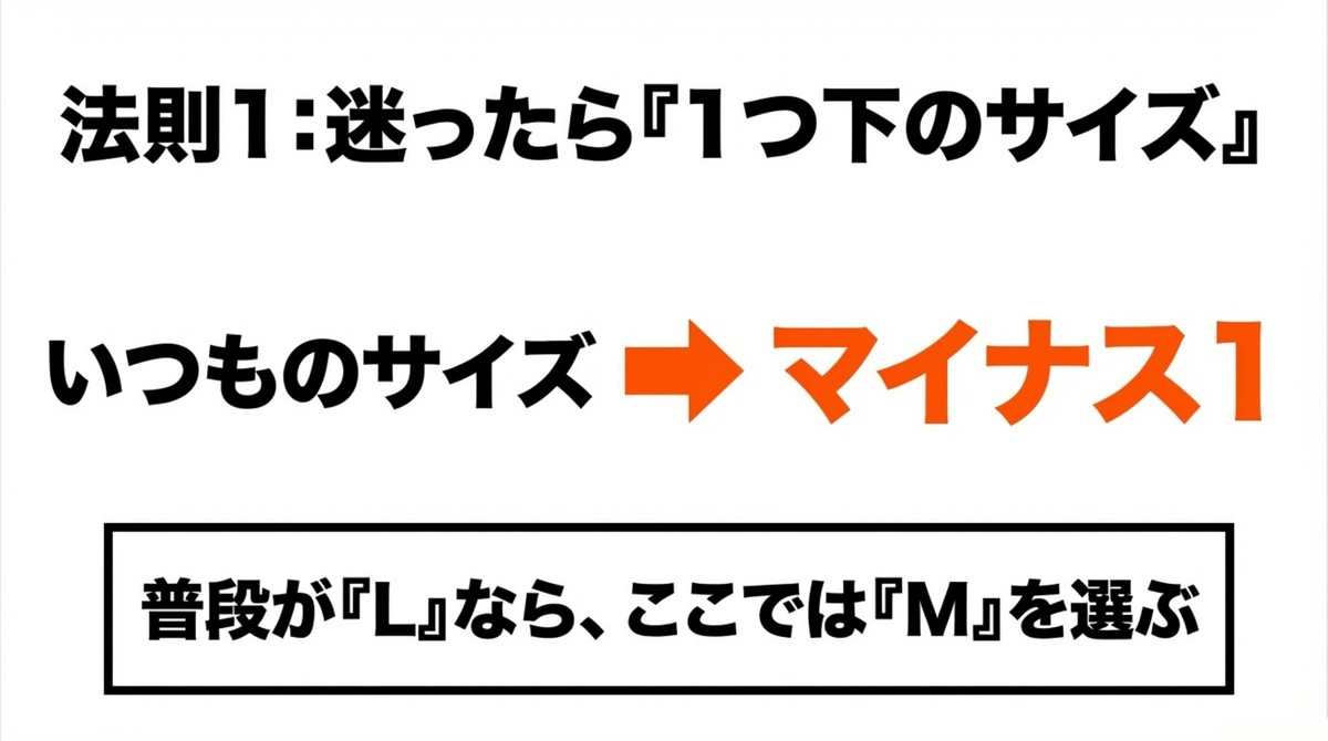 法則1:迷ったら『1つ下のサイズ』 いつものサイズからマイナス1を選ぶ