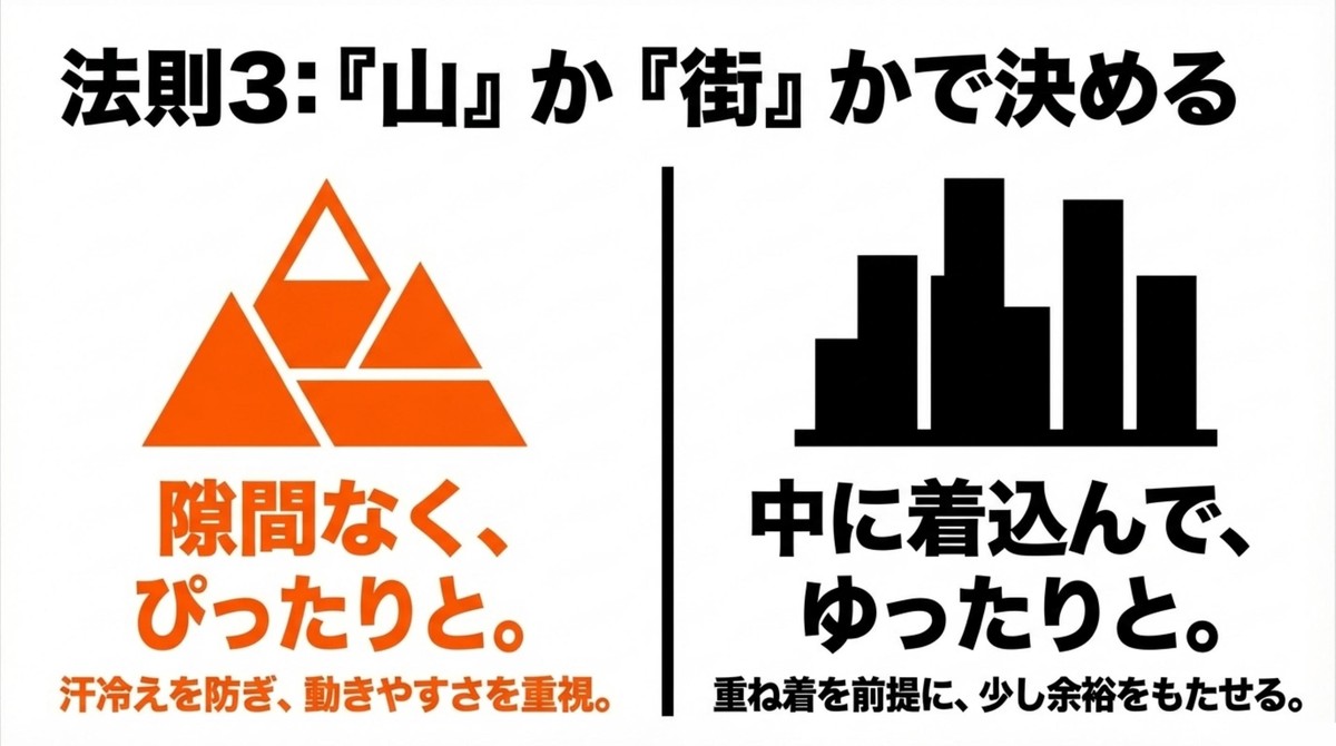 法則3:『山』か『街』かで決める 山はぴったり、街はゆったり