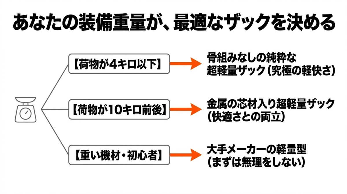 あなたの装備重量が、最適なザックを決める