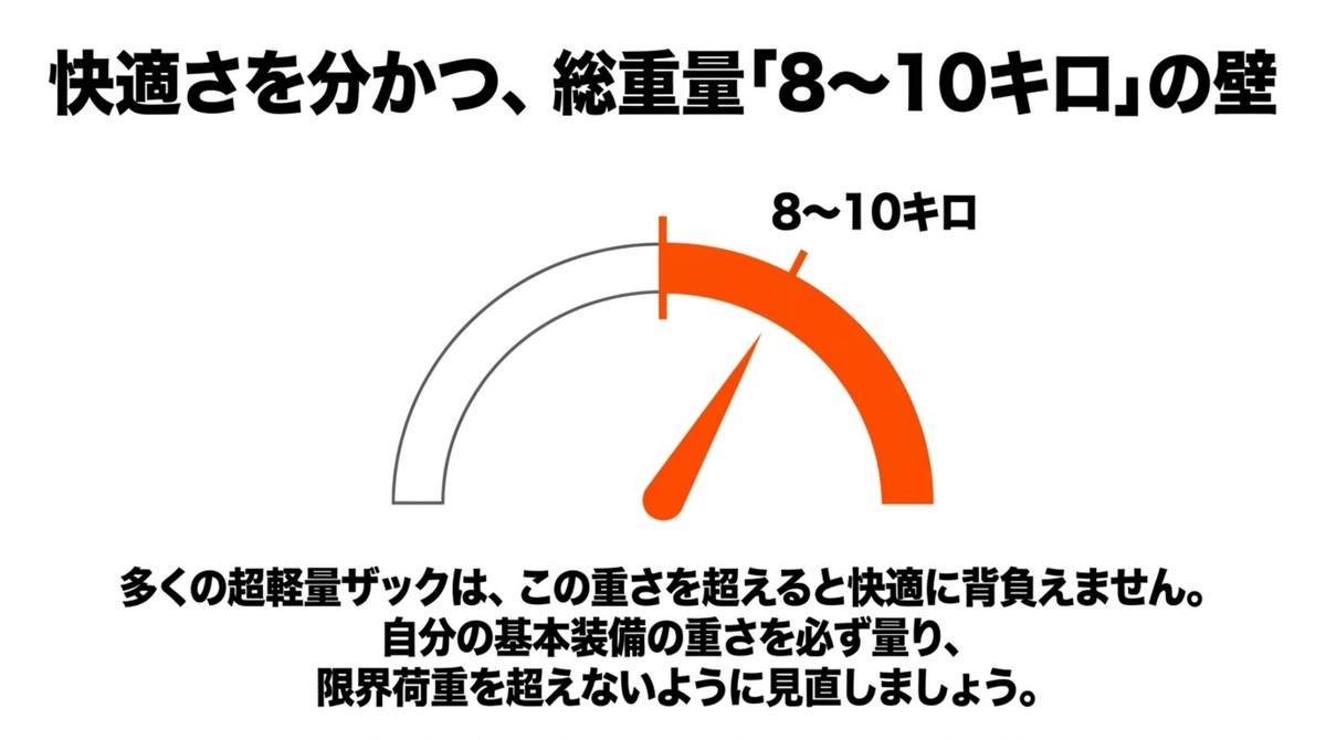 快適さを分かつ、総重量「8~10キロ」の壁