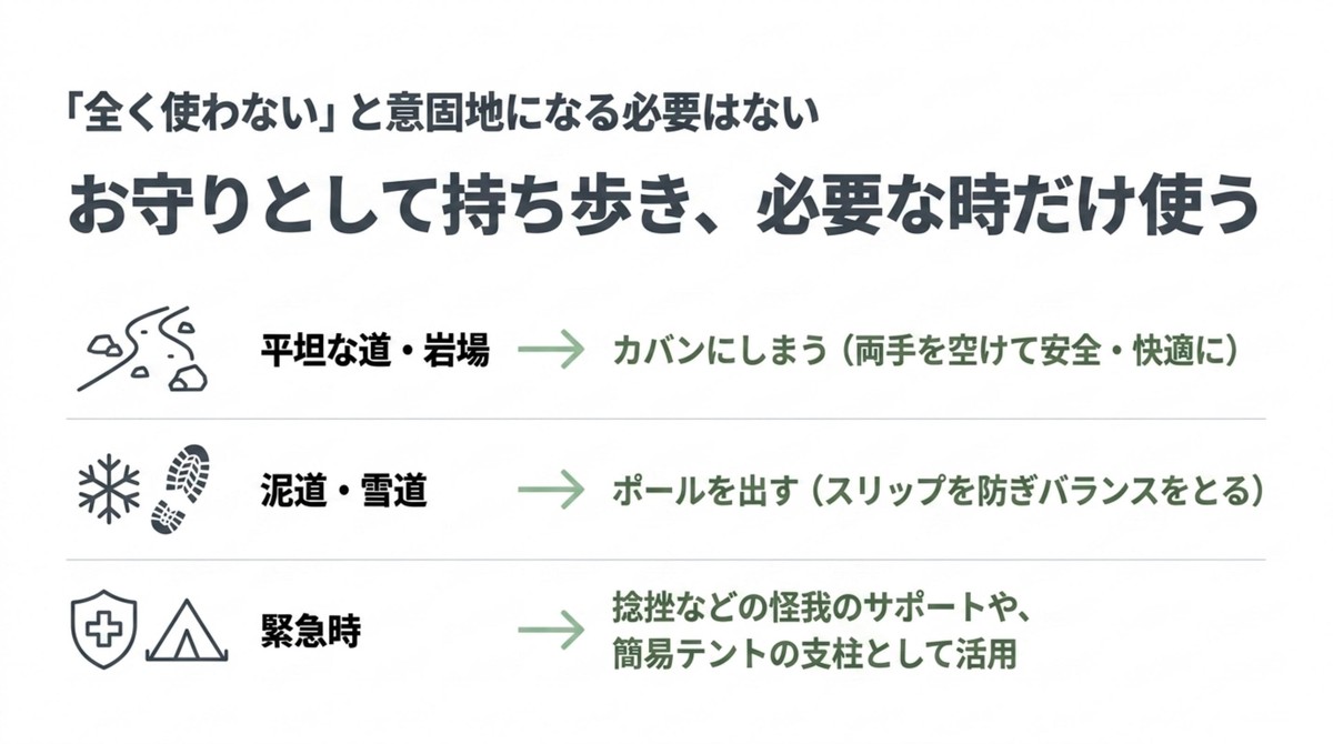 平坦な道や岩場、泥道など状況に応じた使い分けの解説 [cite: 47, 48, 49]