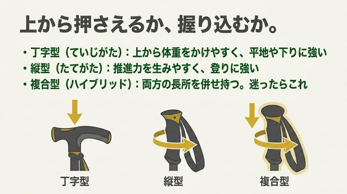 丁字型、縦型、複合型のグリップの違い