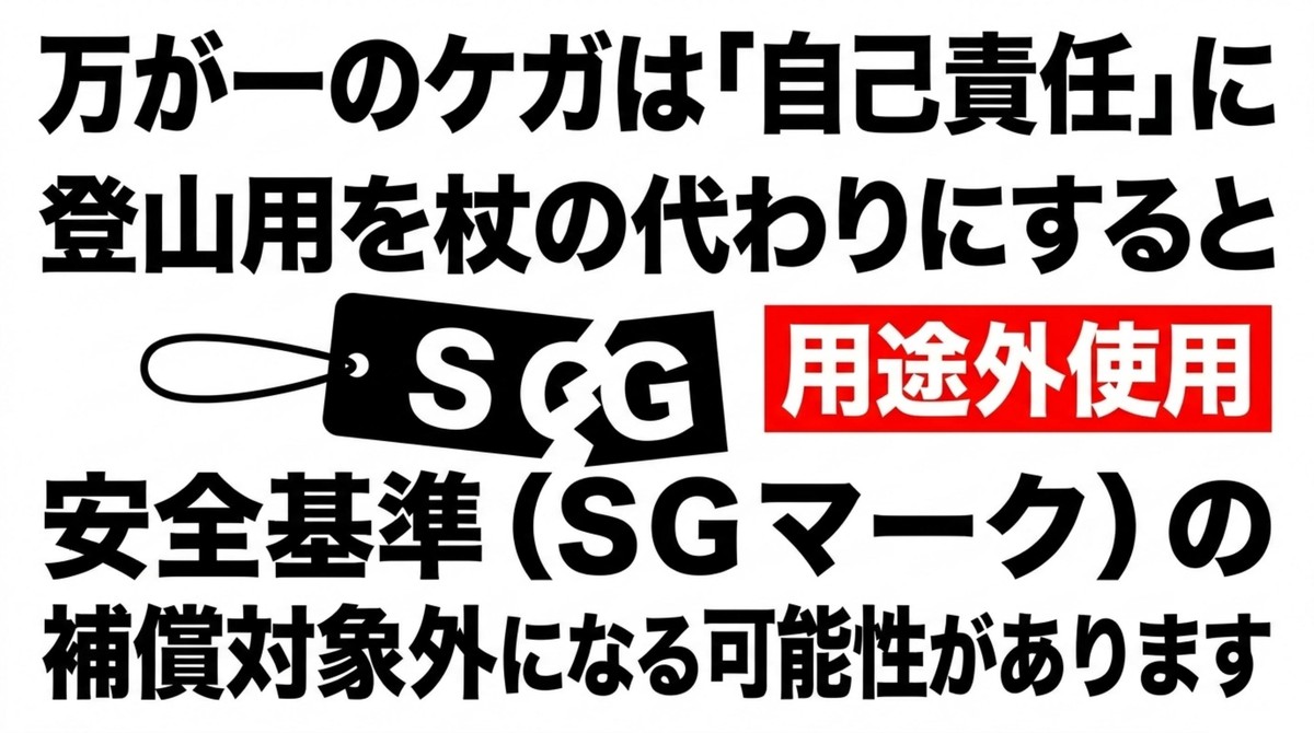 用途外使用でSGマーク補償対象外になる可能性があることを示す注意喚起スライド