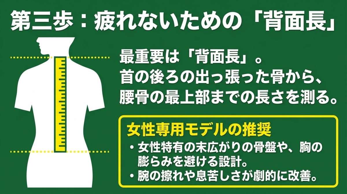 背面長の正しい測り方と女性専用モデルのメリット