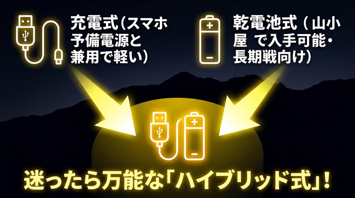 迷ったらハイブリッド式!給電タイプの特徴 充電式と乾電池式の比較と、万能なハイブリッド式の推奨