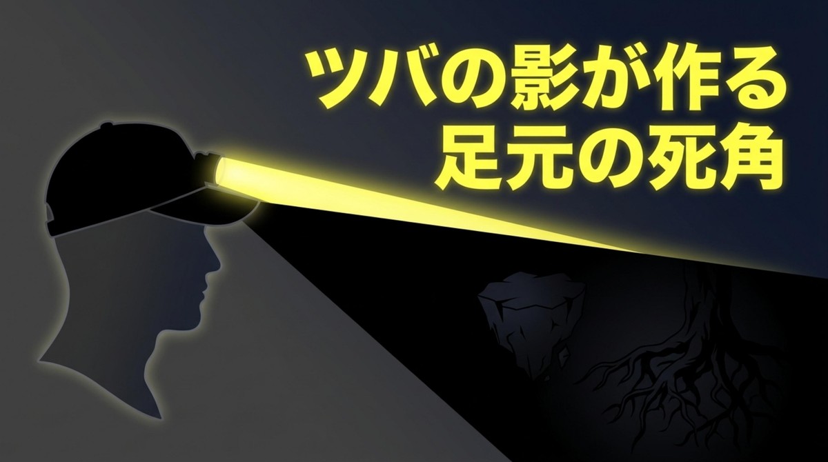 危険!ツバの影が作る足元の死角 ツバの影が作る足元の死角のイメージ