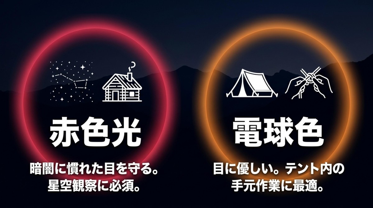 目に優しい!赤色光と電球色を使いこなそう 山小屋やテント泊で活躍する赤色光と電球色の解説