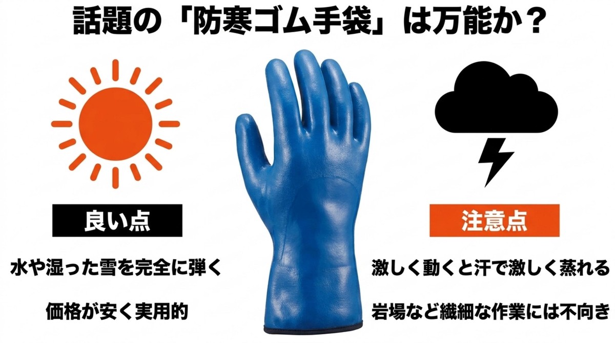 話題の防寒テムレスは冬登山で万能なのか 防寒ゴム手袋の良い点と注意点を整理したスライド