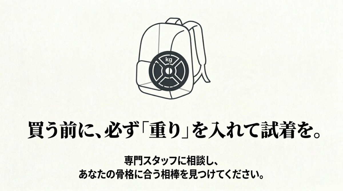 買う前に必ず「重り」を入れて試着を 購入前に重りを入れて試着することの重要性