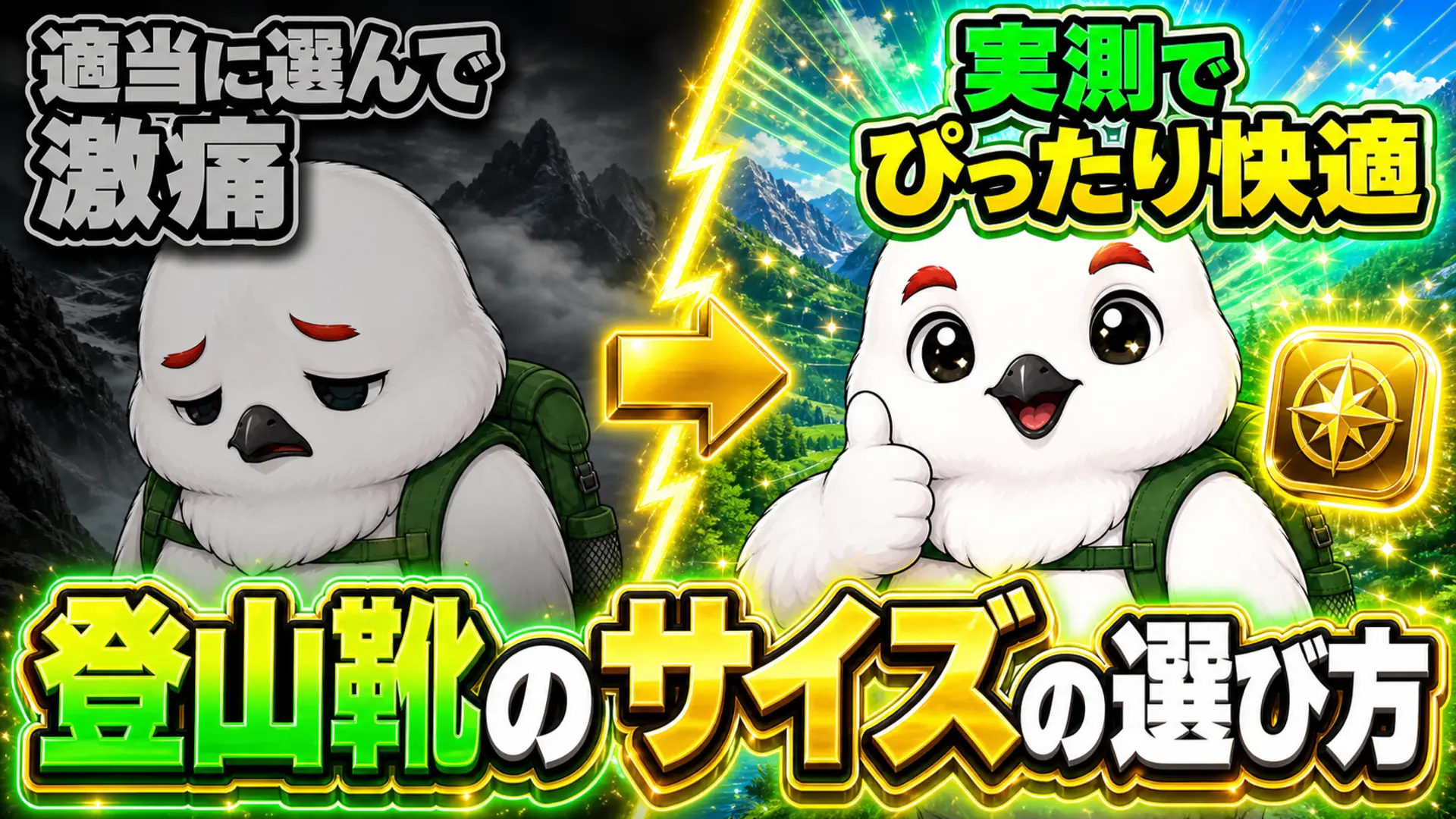 サイズが合わず痛む登山靴と、実測で選んでぴったり合った登山靴を対比した画像