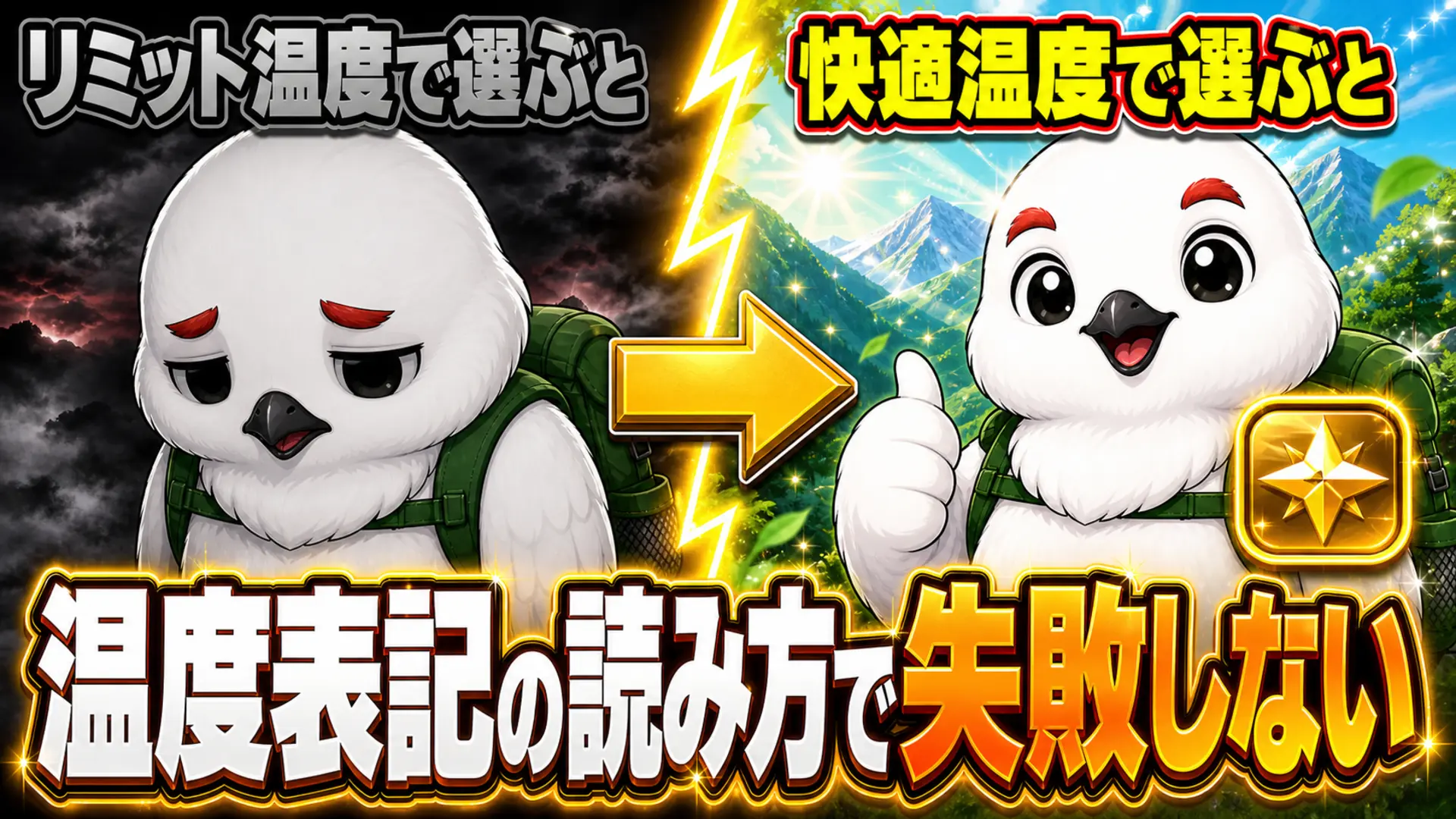 シュラフの温度表記をリミット温度と快適温度のどちらで選ぶかで寝心地が変わることを対比で伝えるイメージ