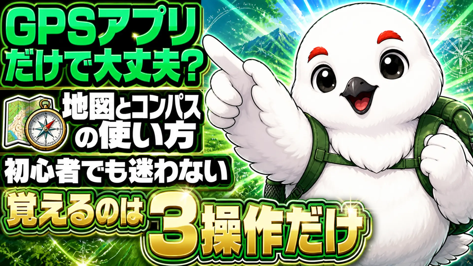 登山で使う地図とコンパスの基本操作を紹介するイラスト