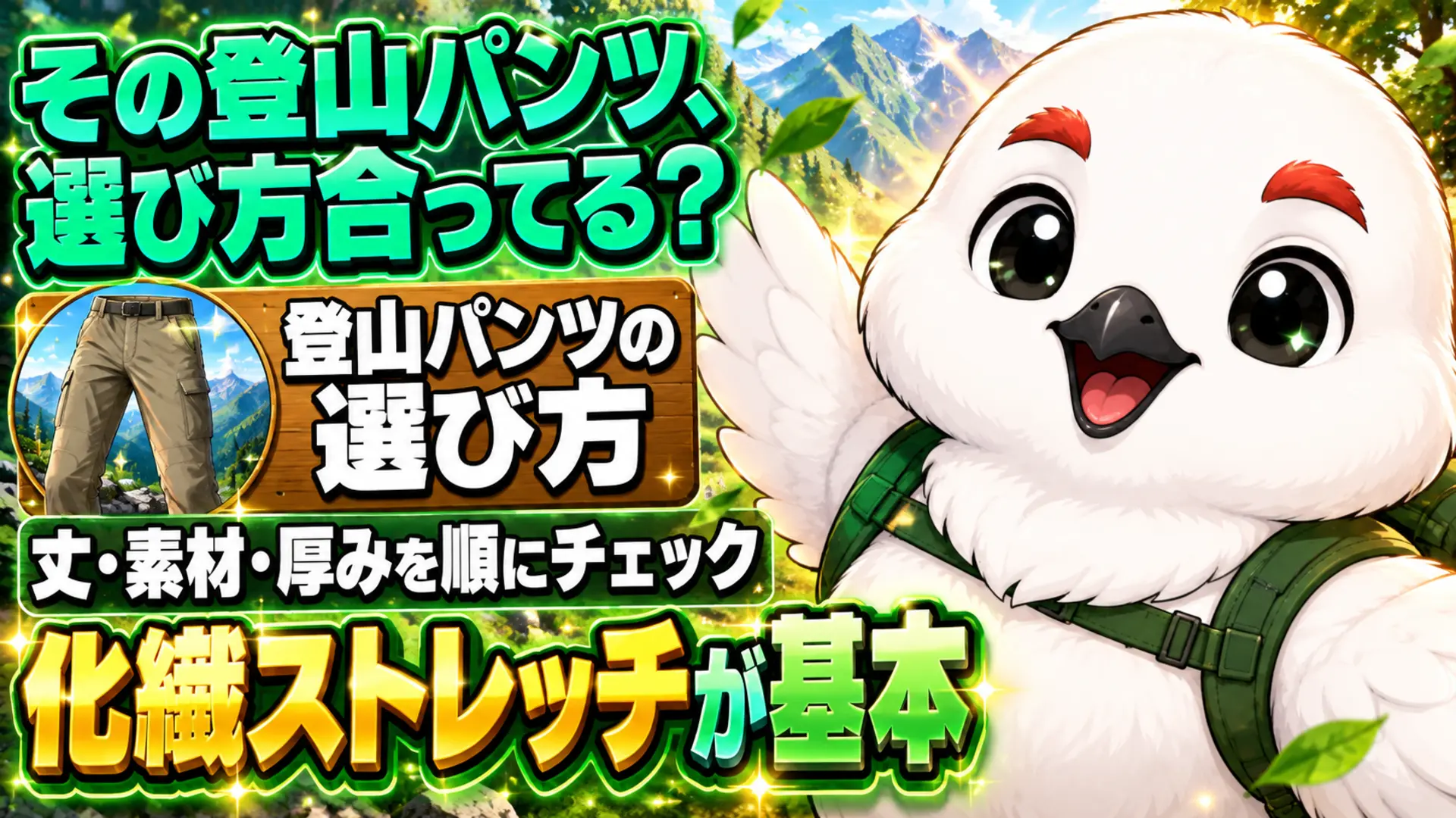 登山パンツを丈・素材・生地厚の順で選ぶポイントをまとめた図