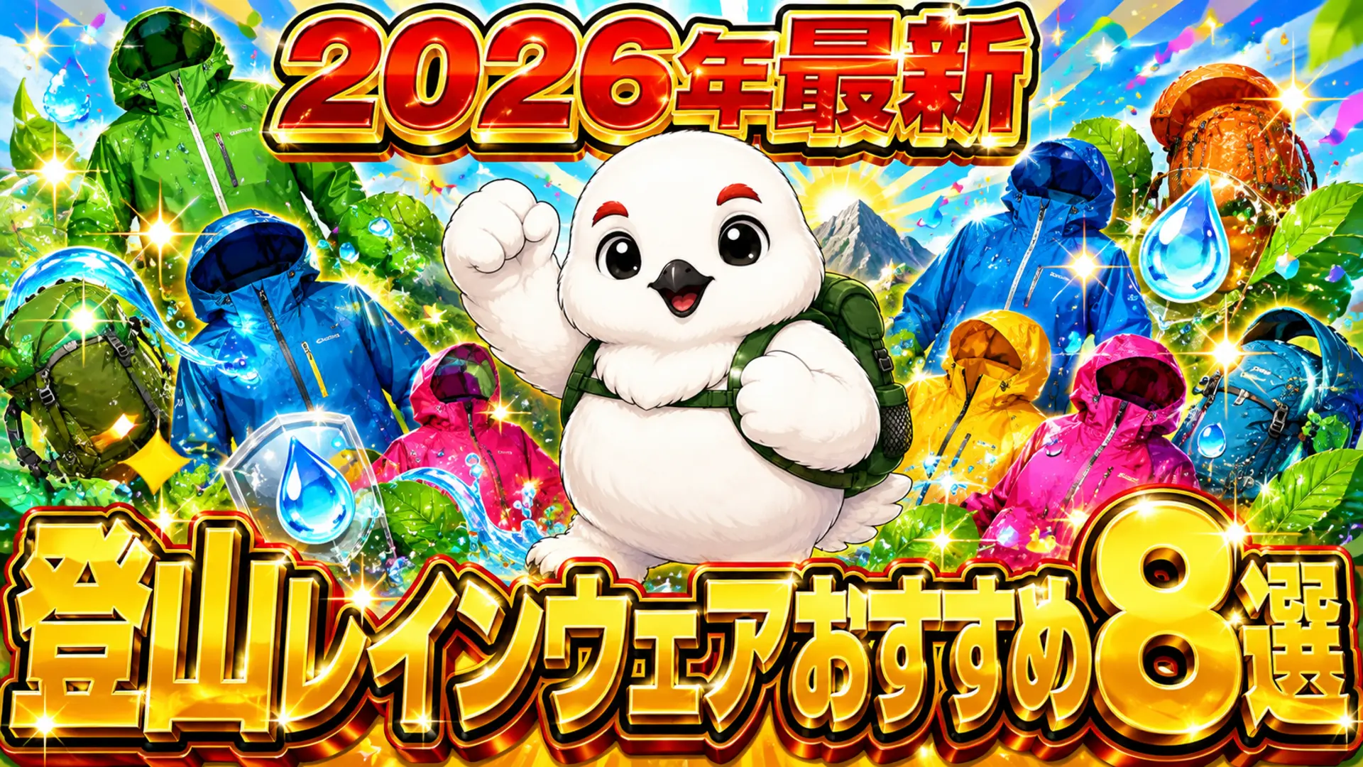 登山用レインウェアおすすめ8選を紹介するランキング記事のイラスト