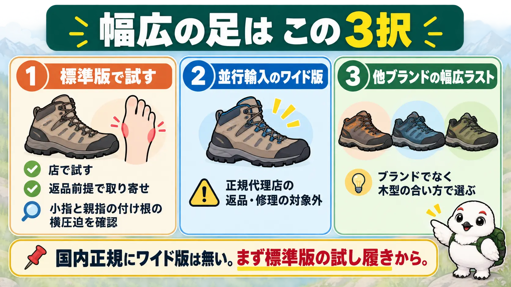 幅広の足でスカルパを選ぶときの3つの選択肢。標準版で試す、並行輸入のワイド版、他ブランドの幅広ラスト